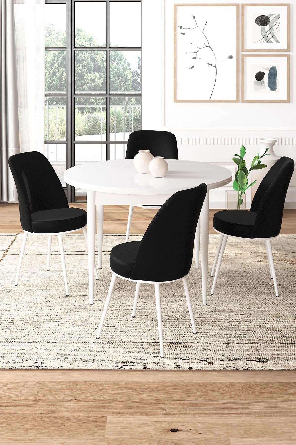 Conjunto de mesa de jantar e cadeiras (5 peças)-Tor-Branco
Preto