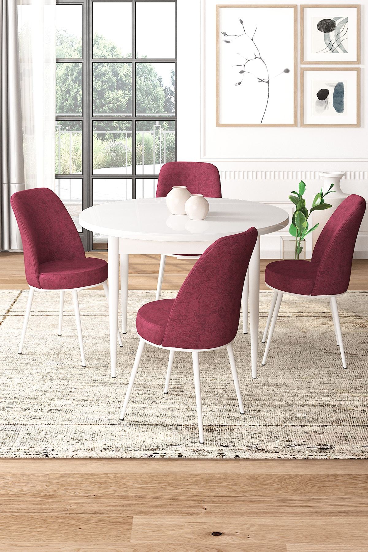 Conjunto de mesa de jantar e cadeiras (5 peças)-Tor-Branco
Bordô