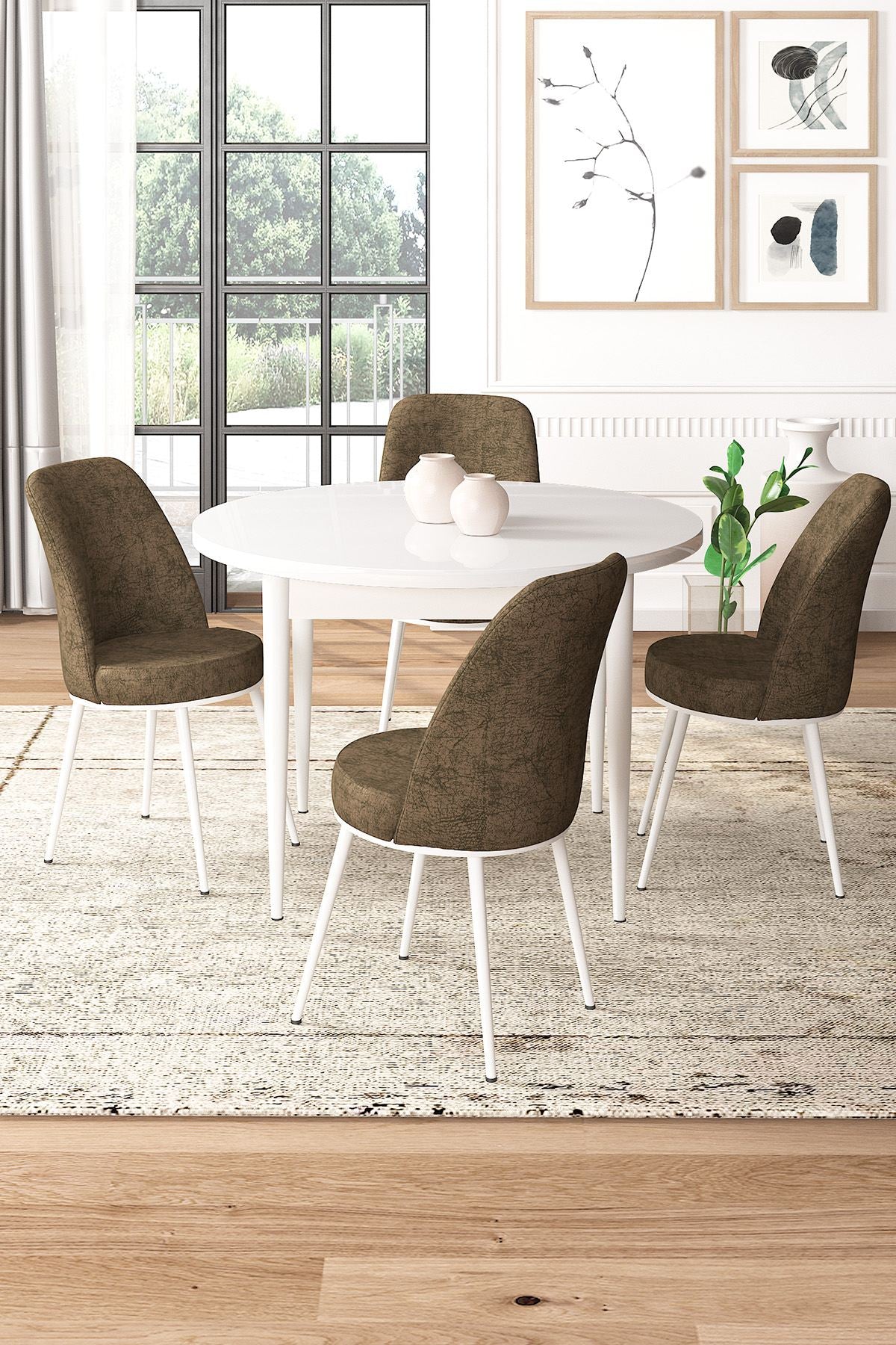 Conjunto de mesa de jantar e cadeiras (5 peças)-Tor-Branco
Marrom