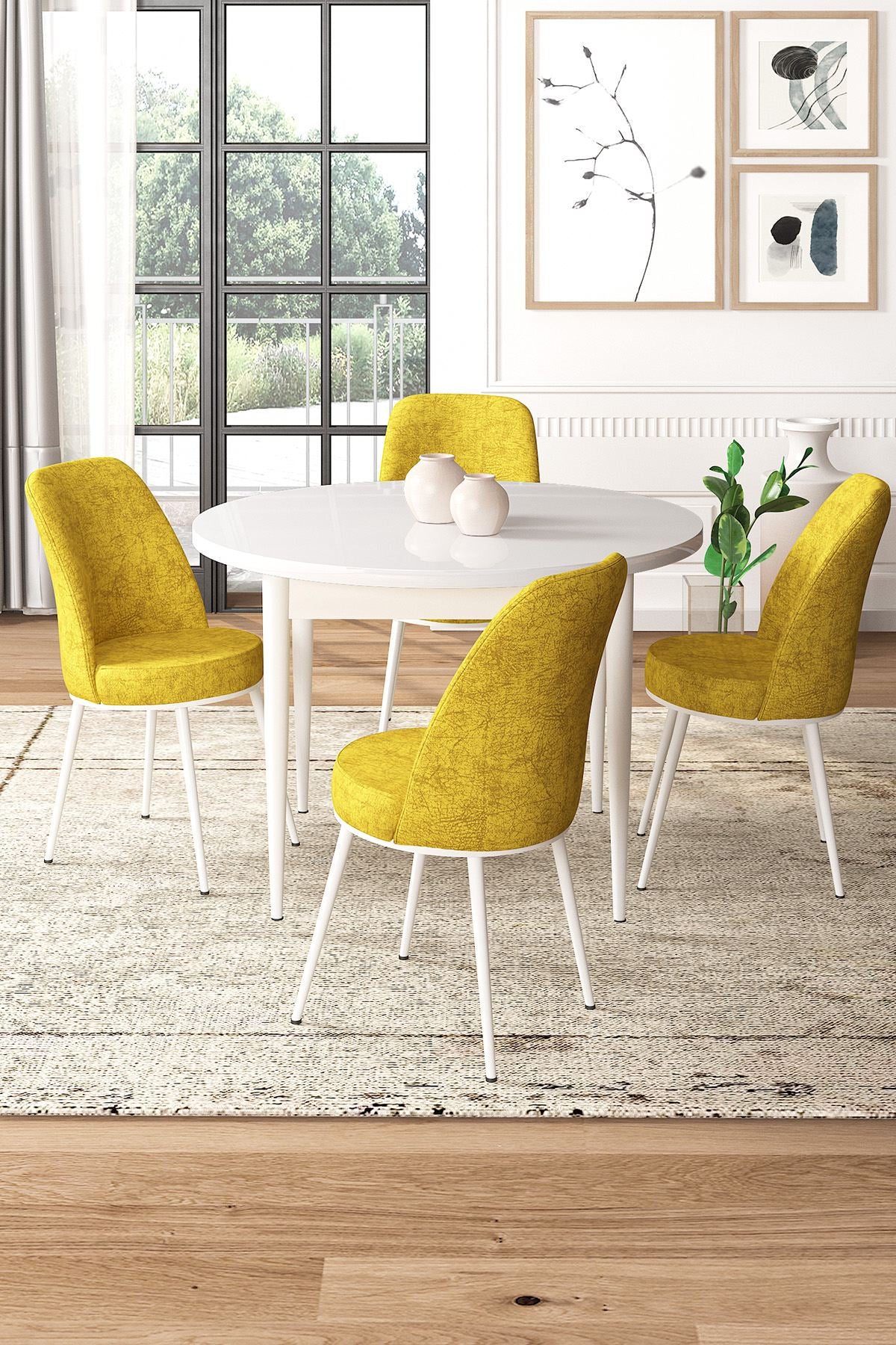 Conjunto de mesa de jantar e cadeiras (5 peças)-Tor-Mostarda
branca