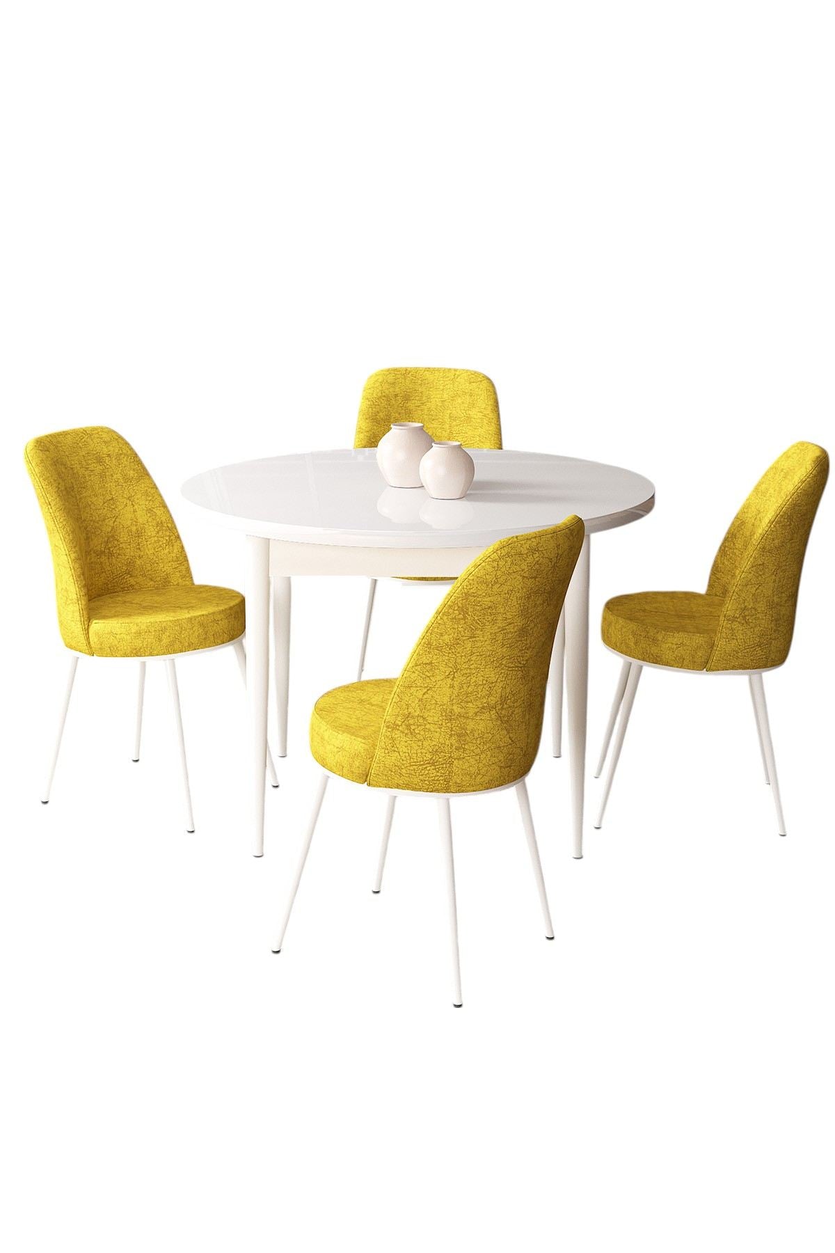Conjunto de mesa de jantar e cadeiras (5 peças)-Tor-Mostarda
branca