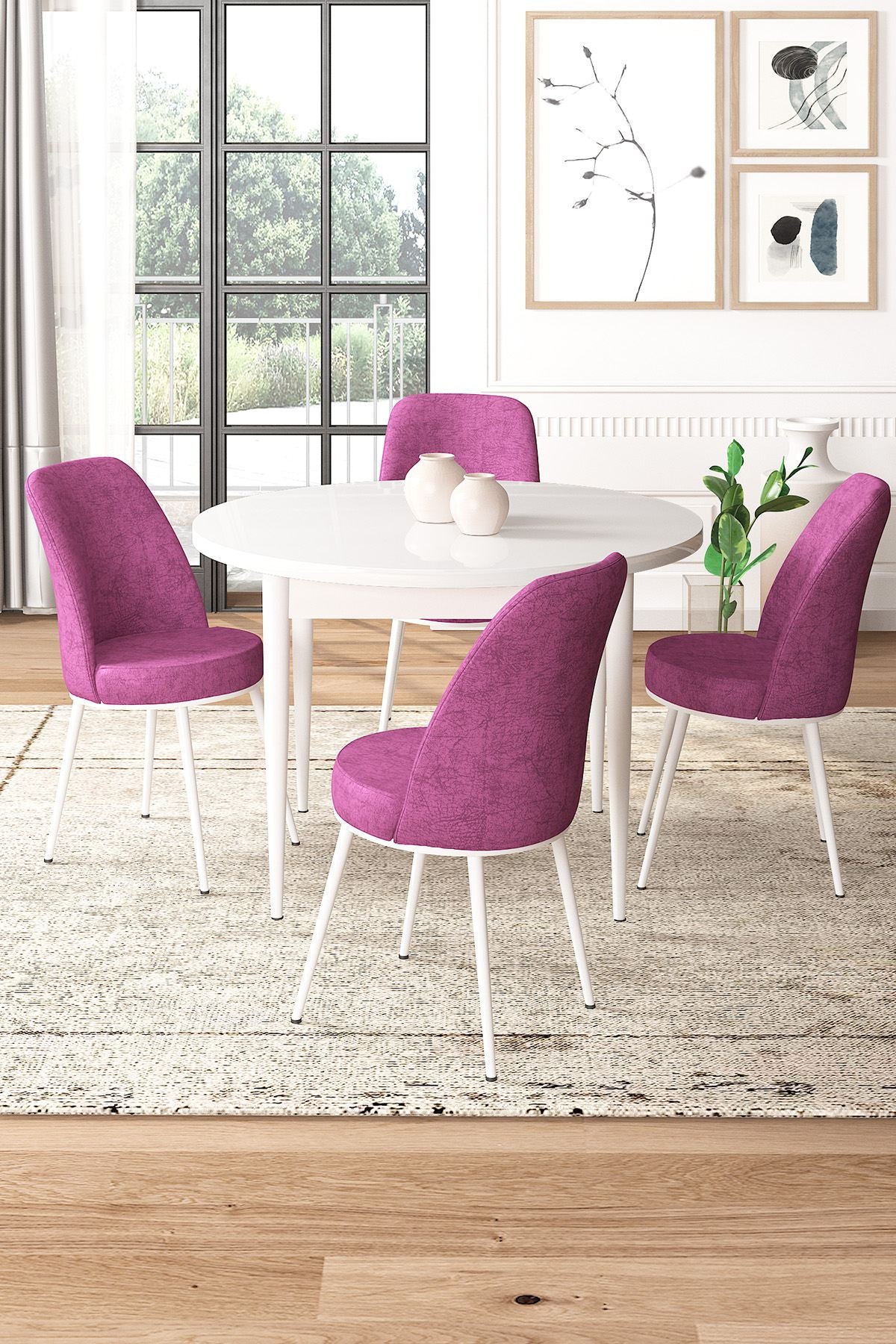 Conjunto de mesa de jantar e cadeiras (5 peças)-Tor-Branco
Roxo