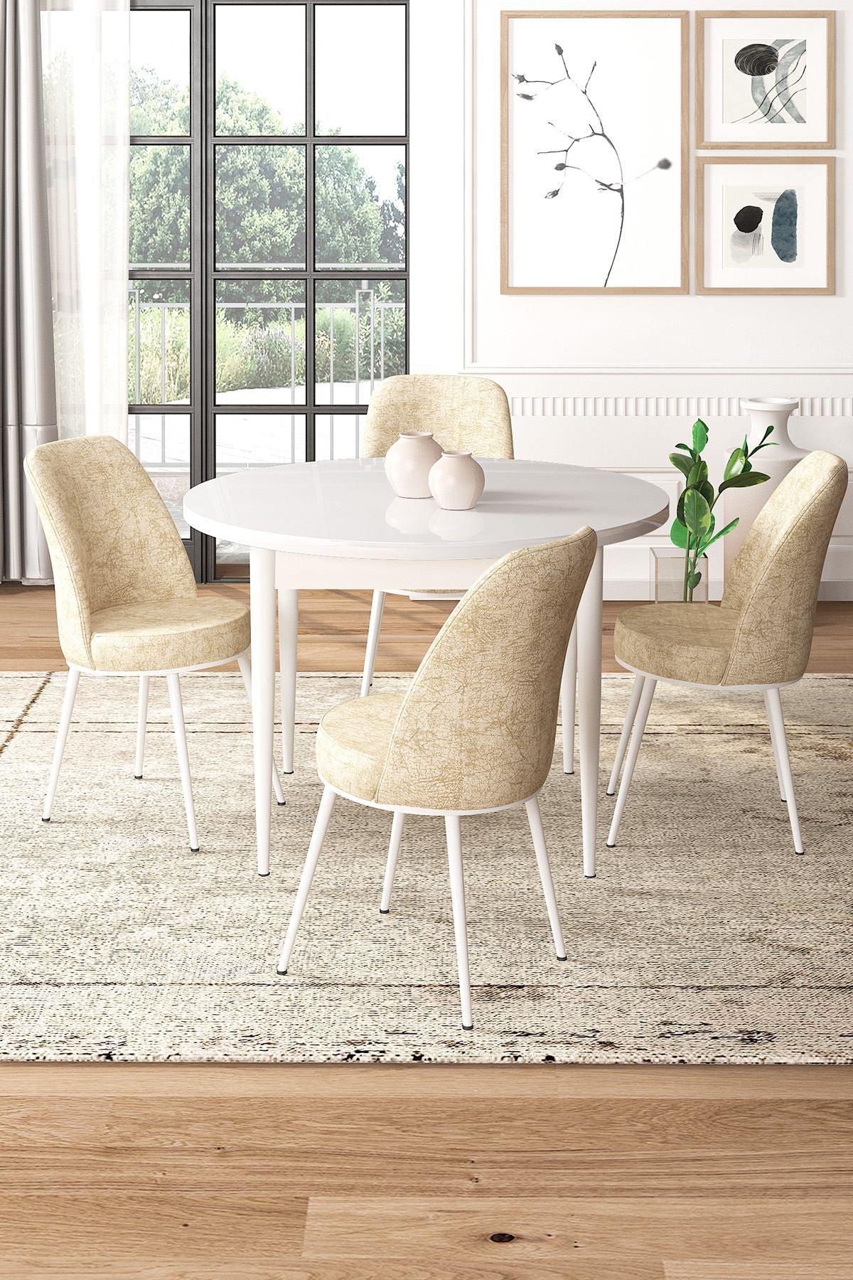 Conjunto de mesa de jantar e cadeiras (5 peças)-Tor-Branco
Creme