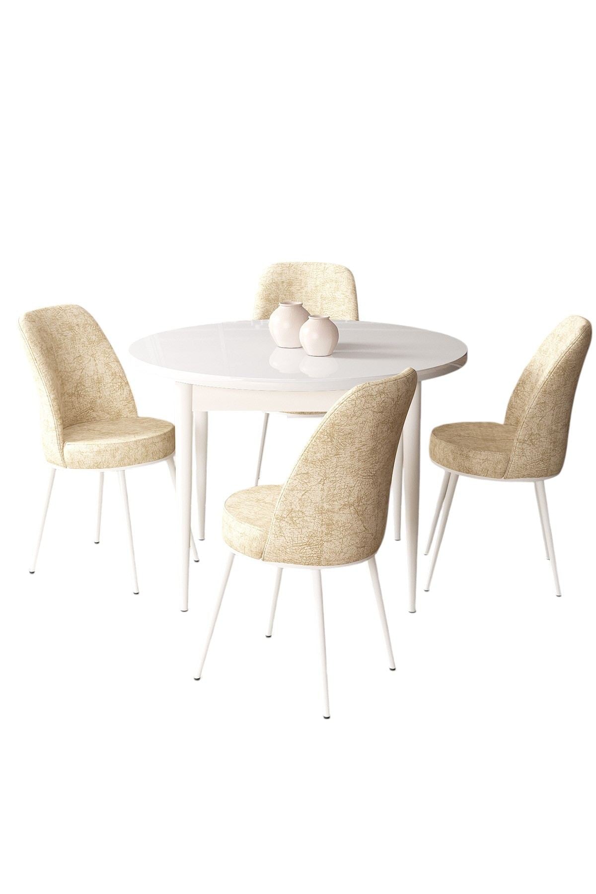Conjunto de mesa de jantar e cadeiras (5 peças)-Tor-Branco
Creme