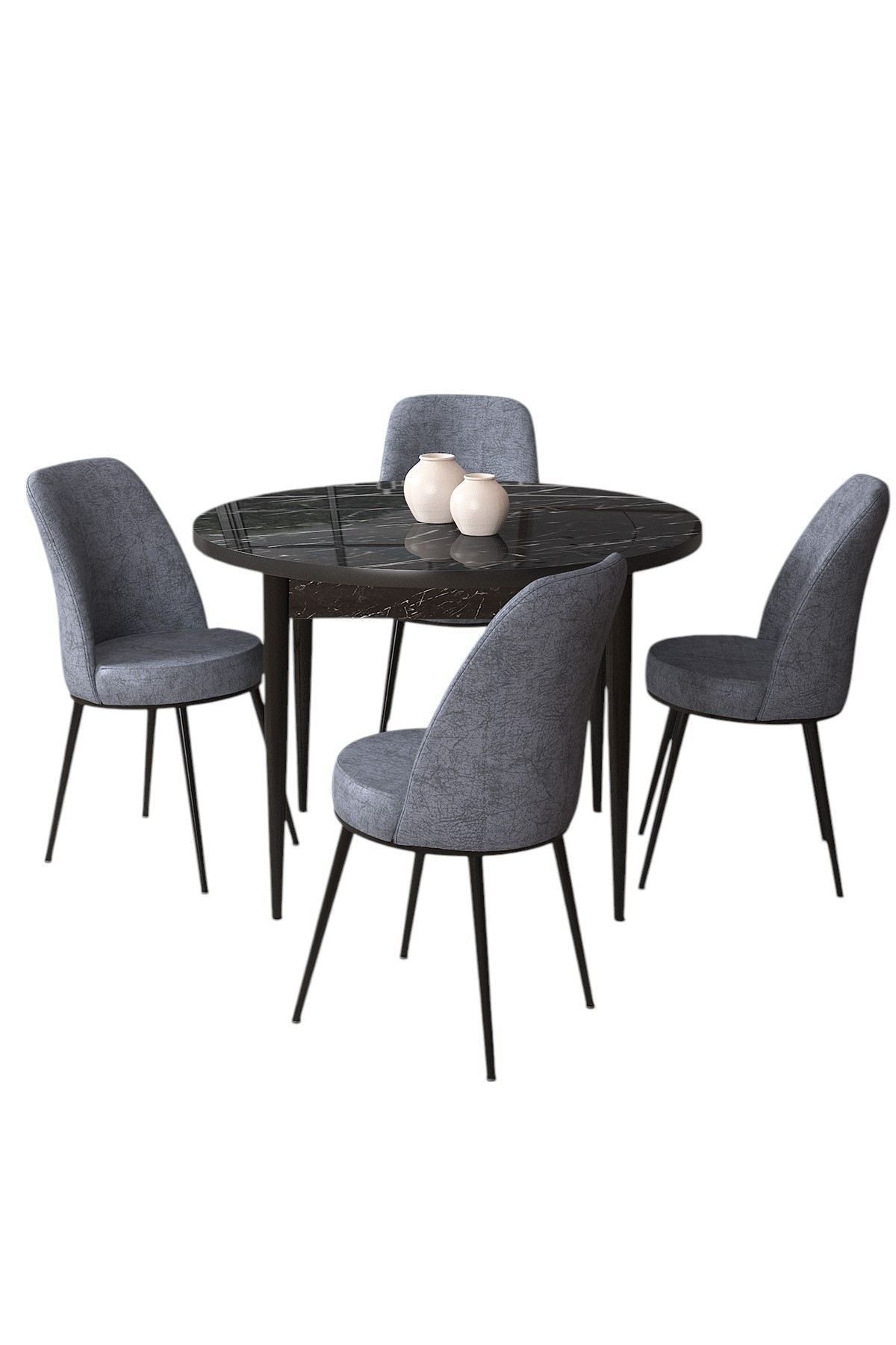 Conjunto de mesa de jantar e cadeiras (5 peças)-Tor-Mármore Preto
Fumaça