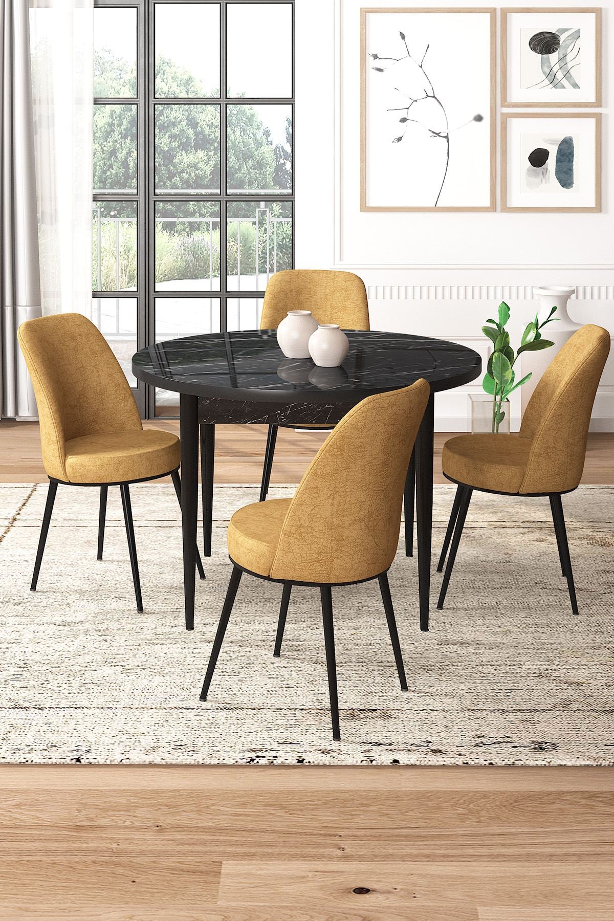 Conjunto de mesa de jantar e cadeiras (5 peças)-Tor-Mármore Preto
Cappuccino