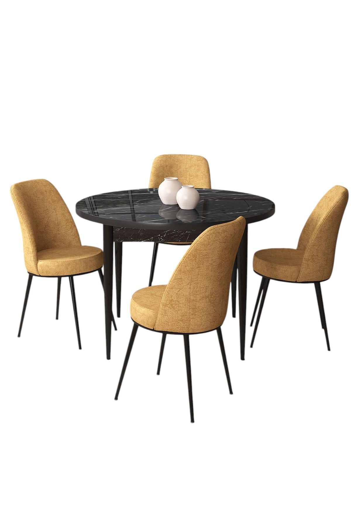 Conjunto de mesa de jantar e cadeiras (5 peças)-Tor-Mármore Preto
Cappuccino
