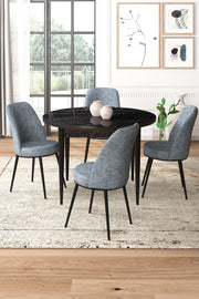 Conjunto de mesa de jantar e cadeiras – 90x75x90 cm – Mármore Preto e Cinza – Aglomerado e Metal