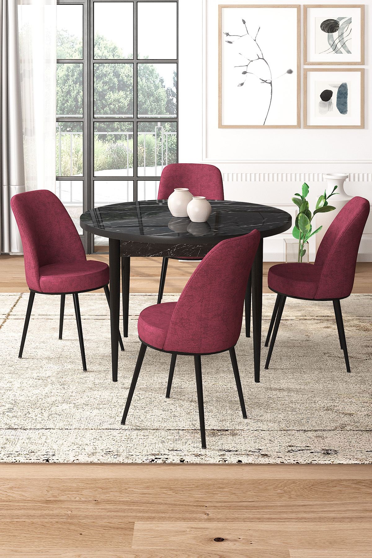 Conjunto de mesa de jantar e cadeiras (5 peças)-Tor-Mármore Preto
Borgonha