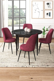 Conjunto de mesa de jantar e cadeiras (5 peças)-Tor-Mármore Preto
Borgonha