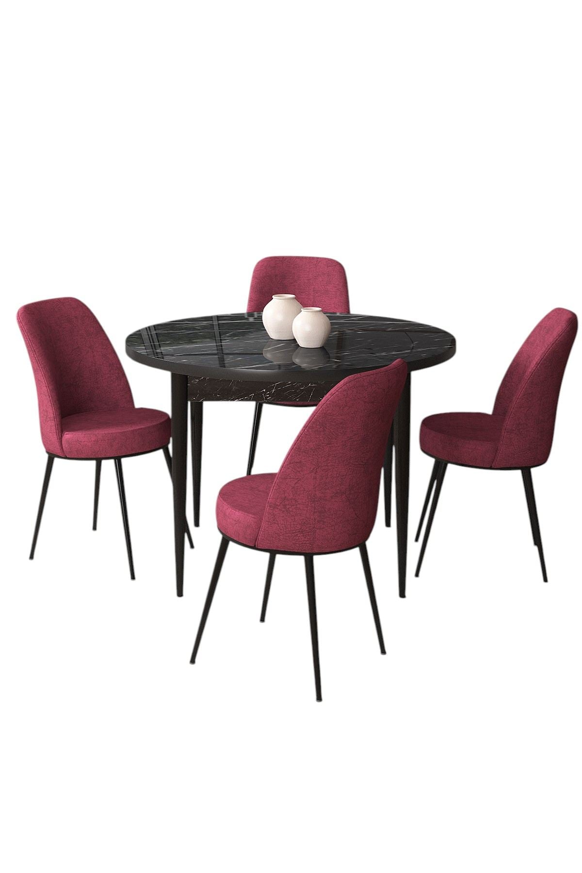 Conjunto de mesa de jantar e cadeiras (5 peças)-Tor-Mármore Preto
Borgonha