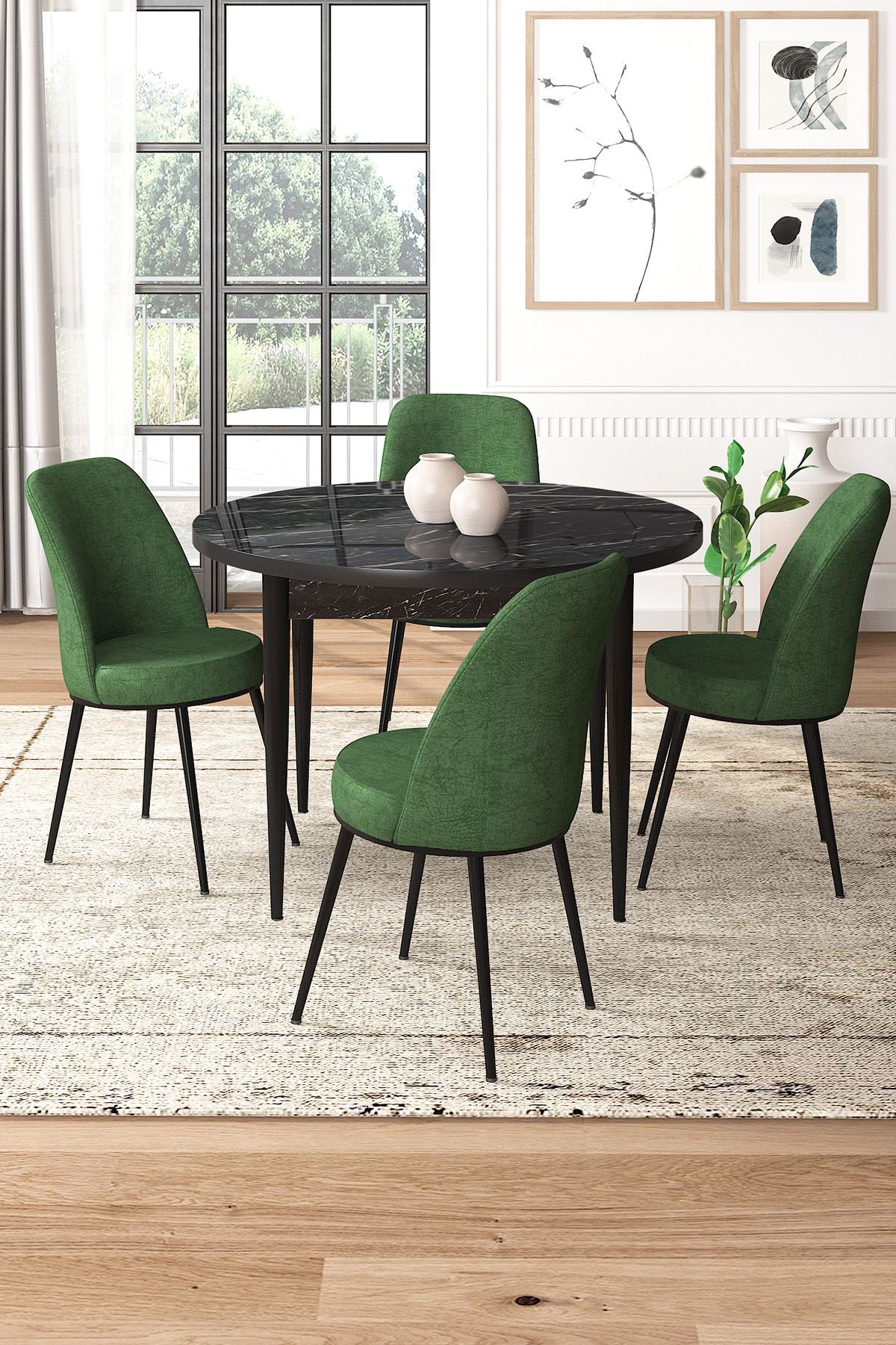 Conjunto de mesa de jantar e cadeiras (5 peças)-Tor-Mármore Preto
Cáqui