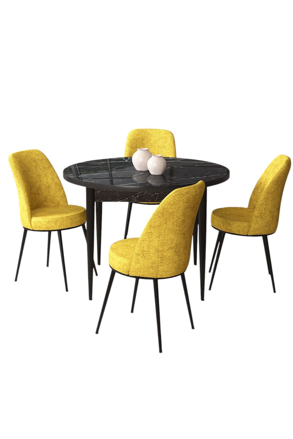 Conjunto de mesa de jantar e cadeiras (5 peças)-Tor-Mármore Preto
Mostarda