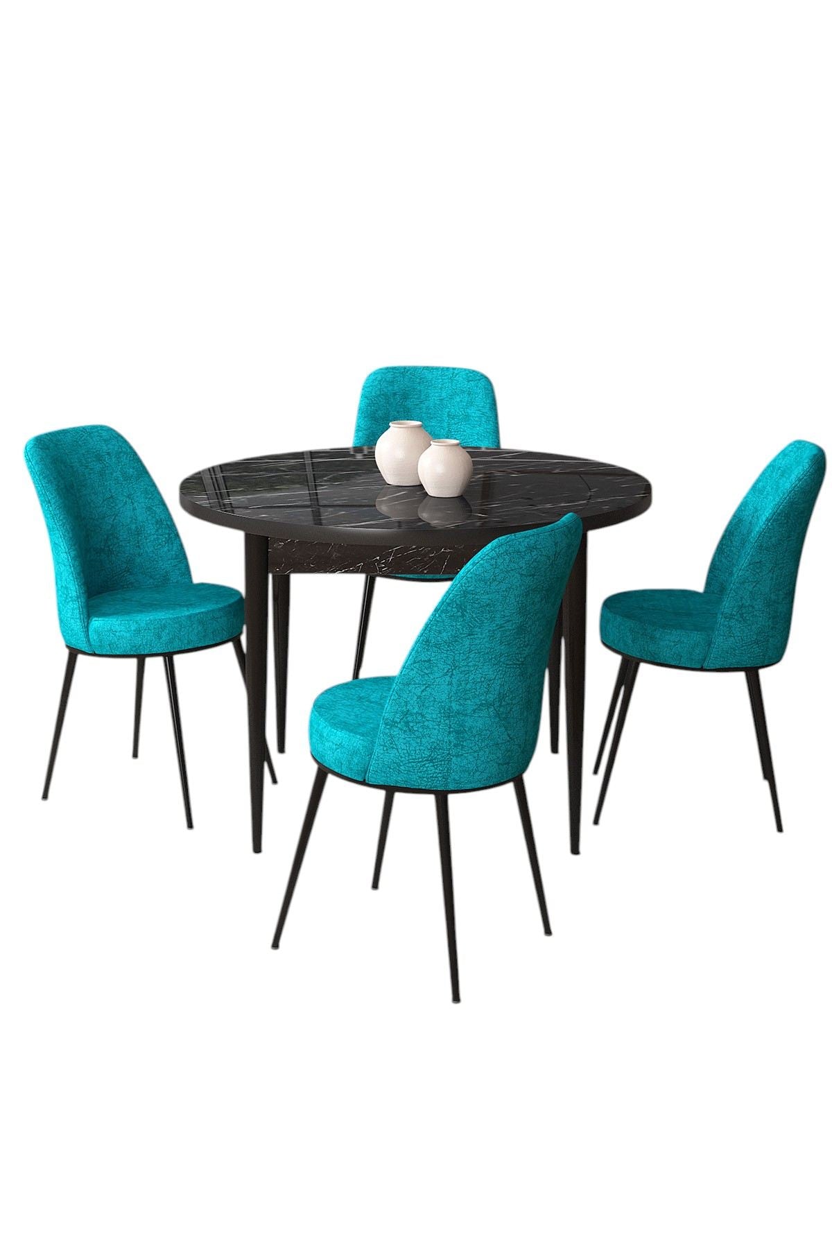 Conjunto de mesa de jantar e cadeiras (5 peças)-Tor-Mármore Preto
Turquesa