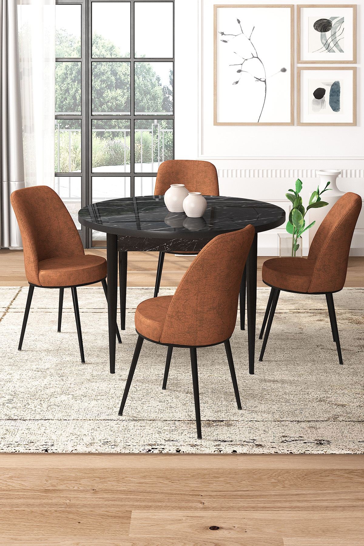Conjunto de mesa de jantar e cadeiras (5 peças)-Tor-Mármore Preto
Azulejo Vermelho