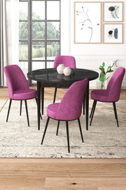 Conjunto de mesa de jantar e cadeiras (5 peças)-Tor-Mármore Preto
Roxo