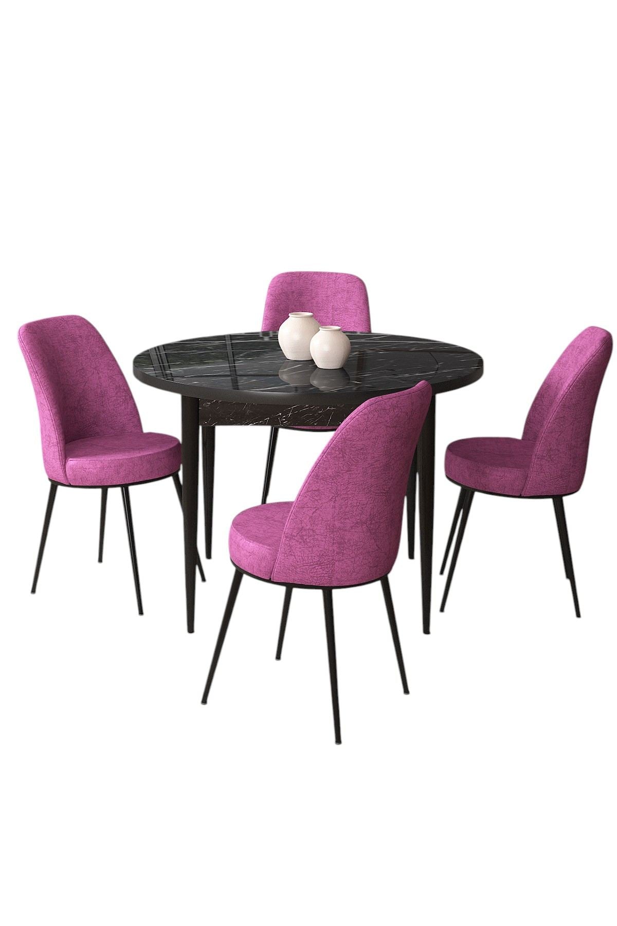 Conjunto de mesa de jantar e cadeiras (5 peças)-Tor-Mármore Preto
Roxo