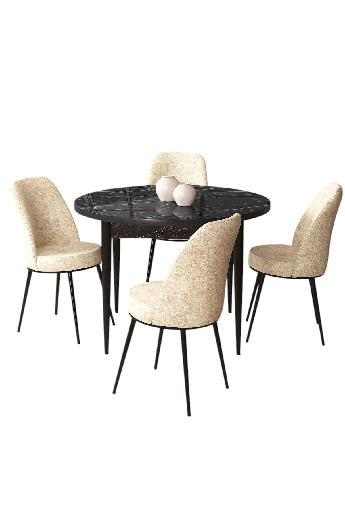 Conjunto de mesa de jantar e cadeiras (5 peças)-Tor-Mármore Preto
Creme