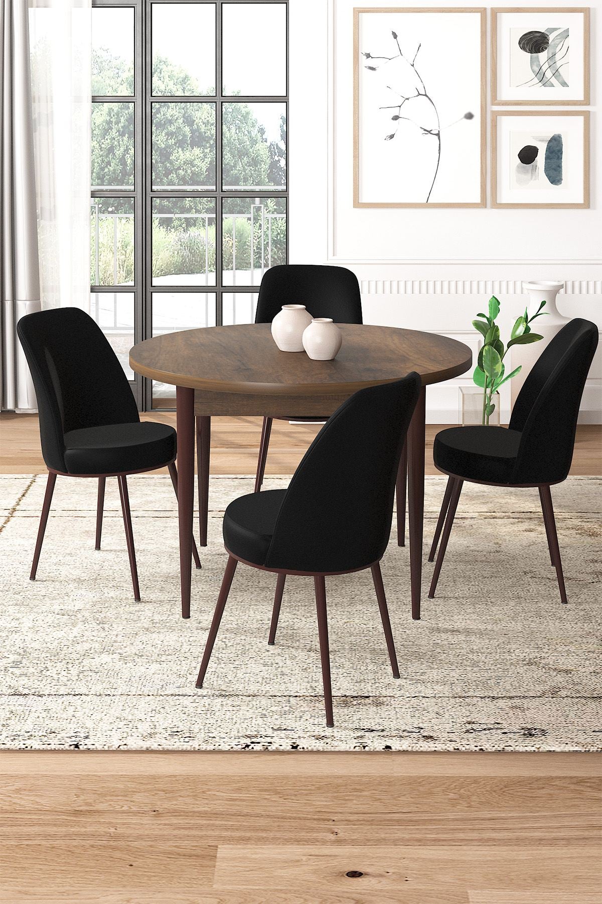 Conjunto de mesa de jantar e cadeiras (5 peças)-Tor-Barroco
Preto