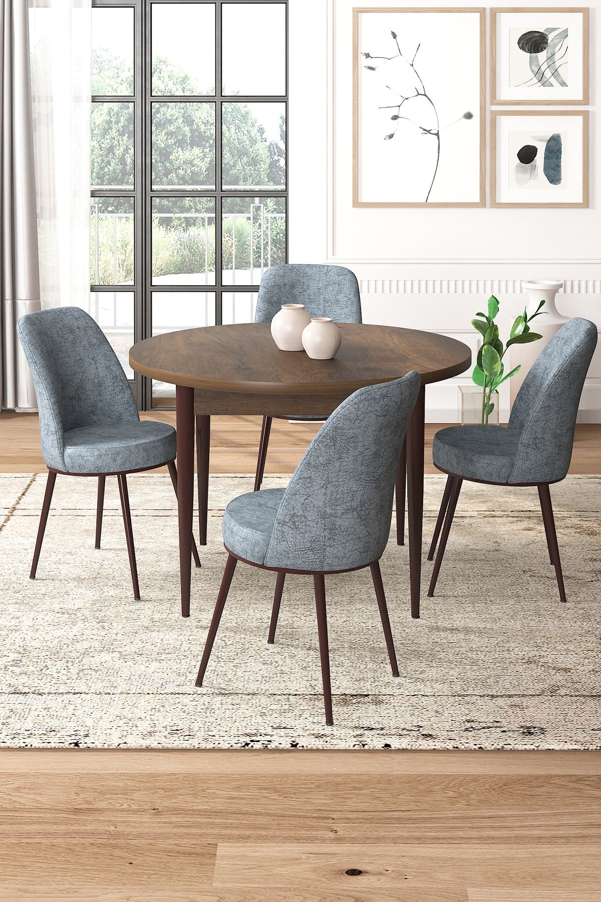 Conjunto de mesa de jantar e cadeiras (5 peças)-Tor-Barroco
Cinza