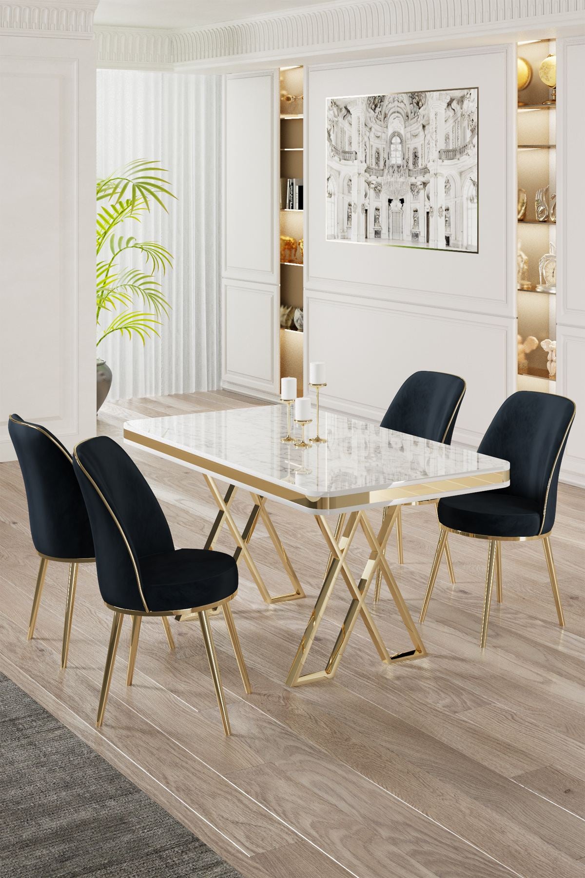 Conjunto de mesa de jantar e cadeiras (5 peças)-Vals-Branco
Ouro
Antracite