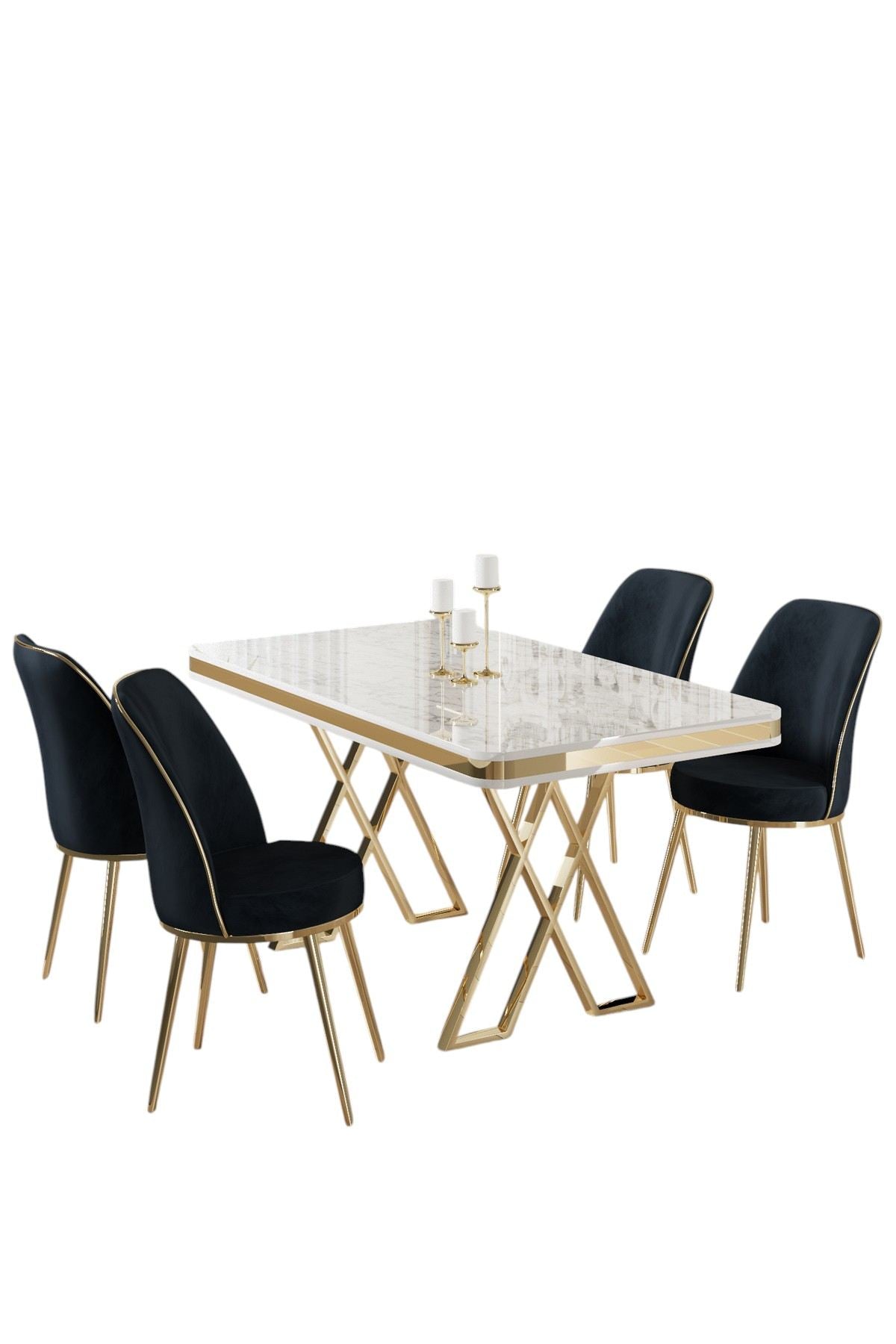 Conjunto de mesa de jantar e cadeiras (5 peças)-Vals-Branco
Ouro
Antracite