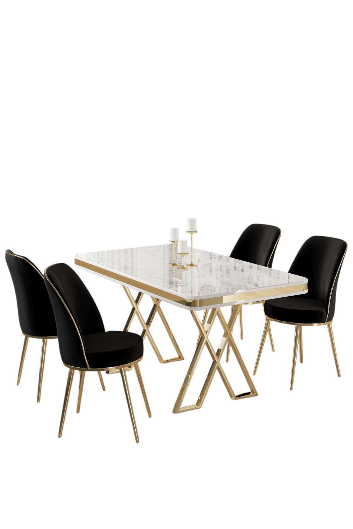 Conjunto de mesa de jantar e cadeiras (5 peças)-Vals-Branco
Dourado
Preto
