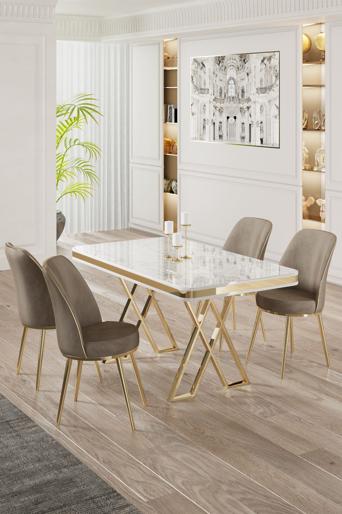 Conjunto de mesa de jantar e cadeiras (5 peças)-Vals-Branco
Ouro
Capuccino