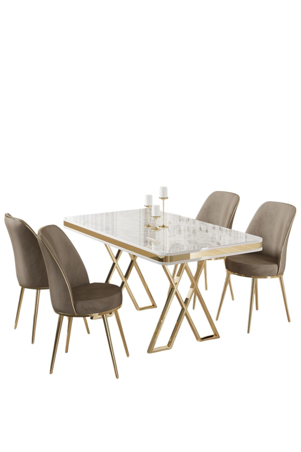 Conjunto de mesa de jantar e cadeiras (5 peças)-Vals-Branco
Ouro
Capuccino