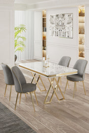 Conjunto de mesa de jantar e cadeiras (5 peças)-Vals-Branco
Dourado
Cinza