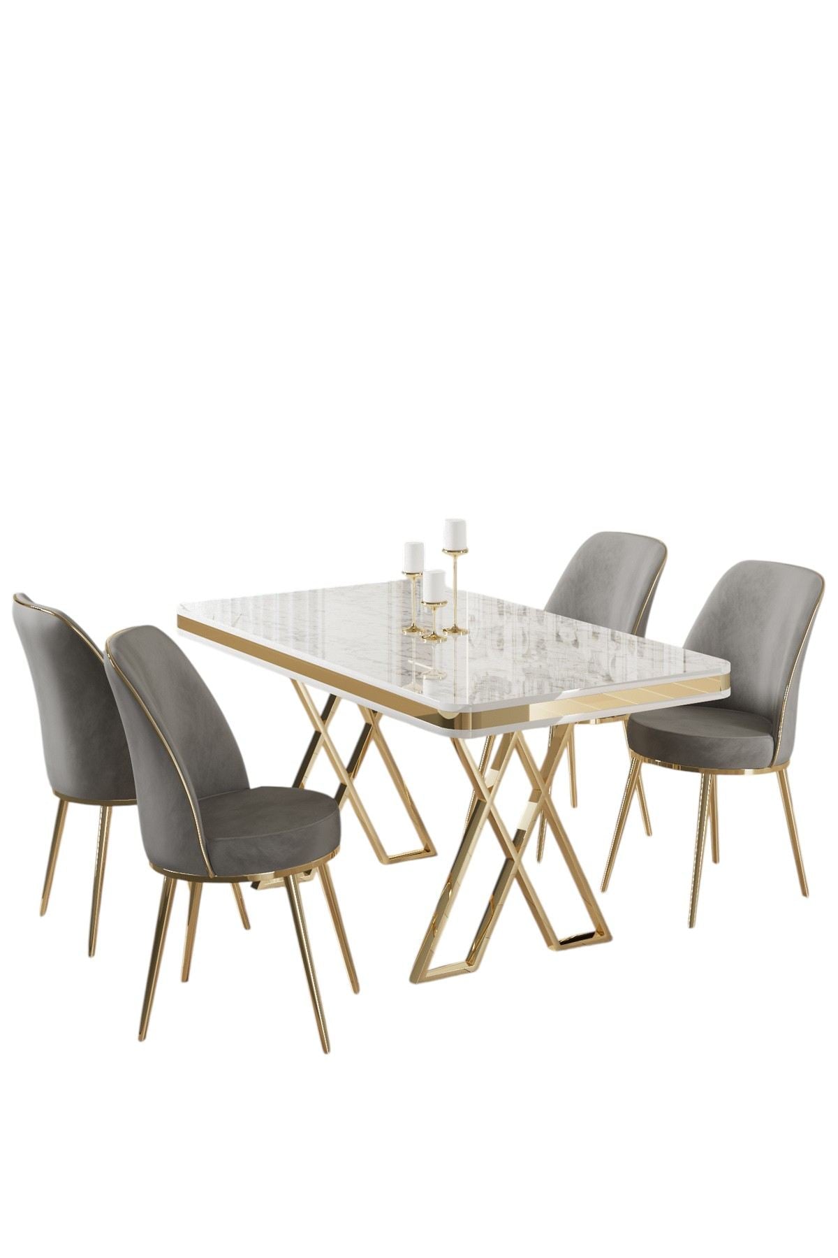 Conjunto de mesa de jantar e cadeiras (5 peças)-Vals-Branco
Dourado
Cinza