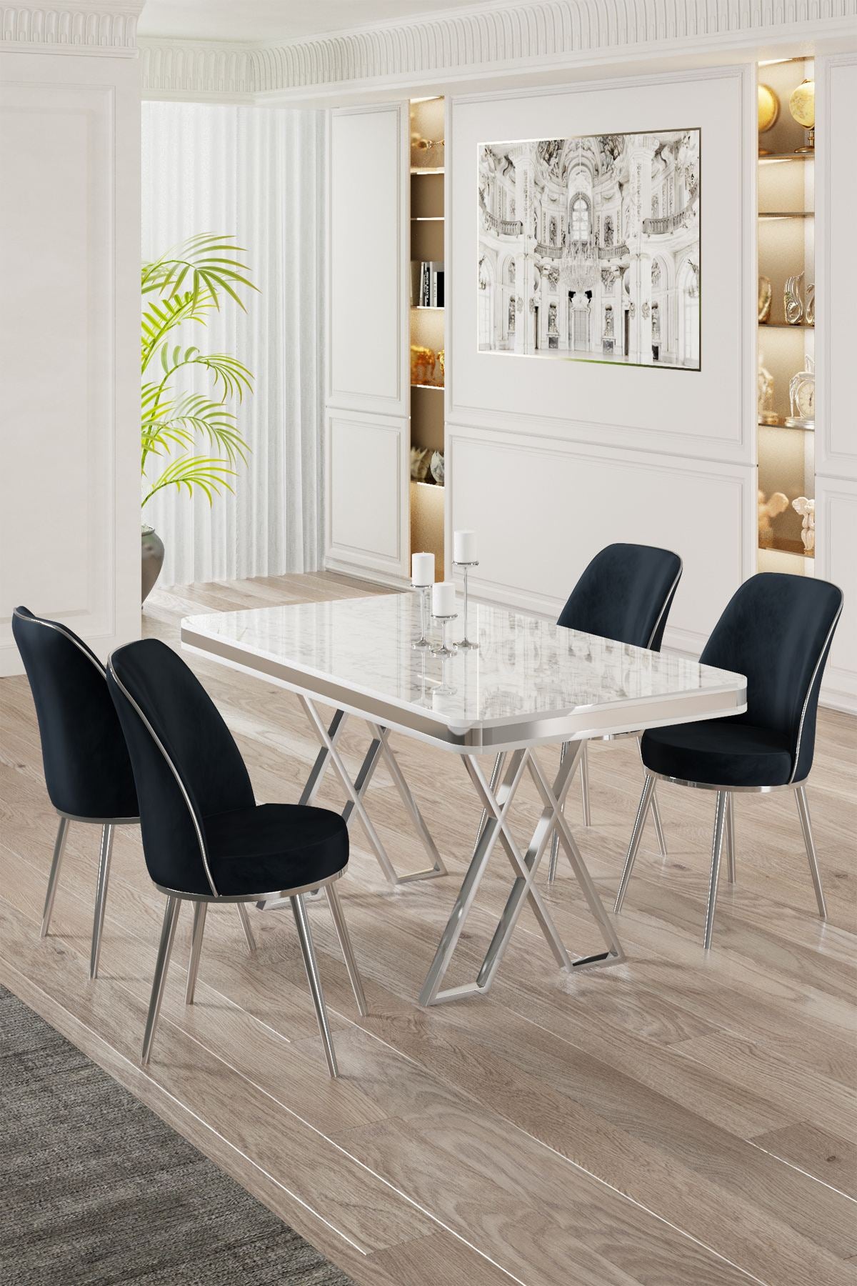 Conjunto de mesa de jantar e cadeiras (5 peças)-Vals-Branco
Cromo
Antracite