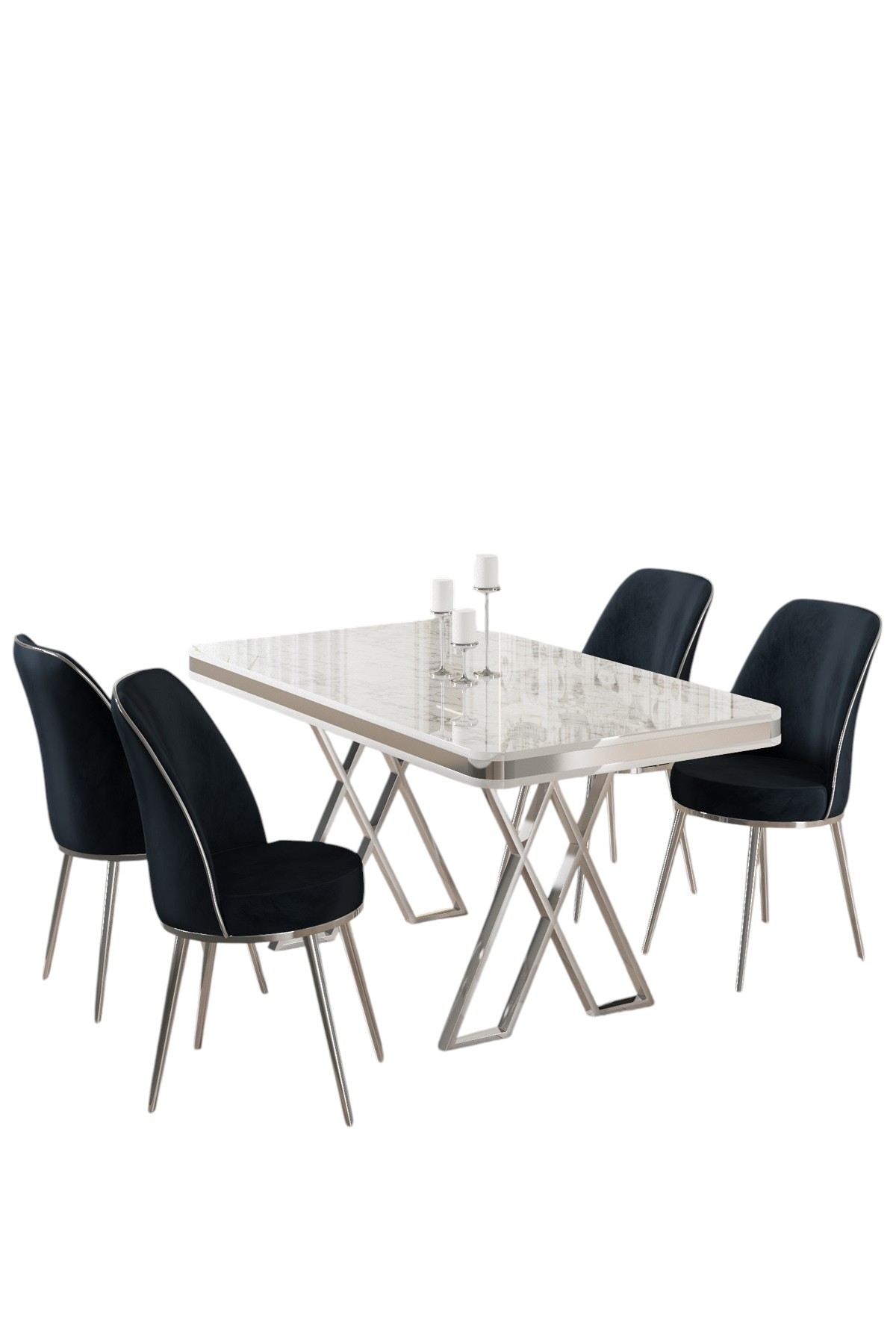Conjunto de mesa de jantar e cadeiras (5 peças)-Vals-Branco
Cromo
Antracite