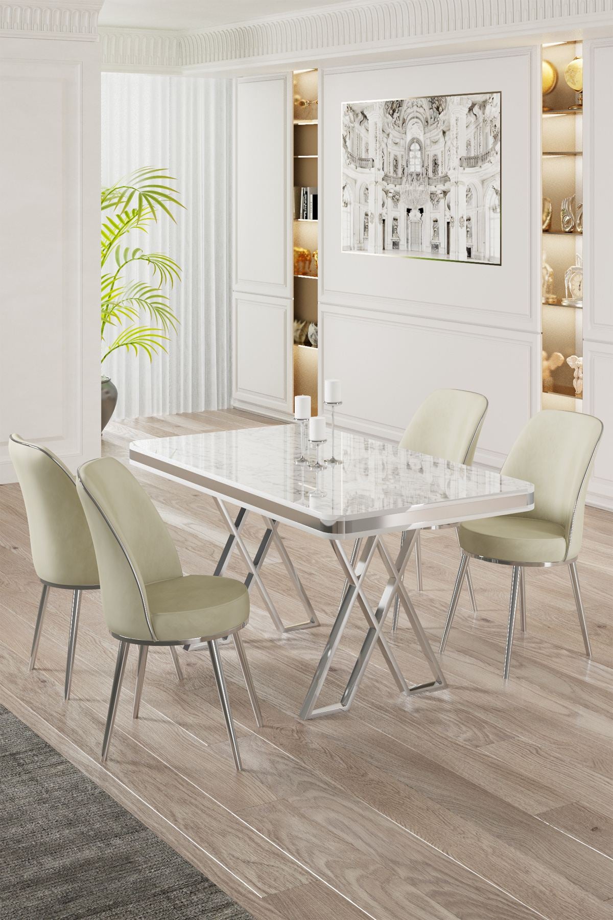Conjunto de mesa de jantar e cadeiras (5 peças)-Vals-Branco
Cromado
Creme