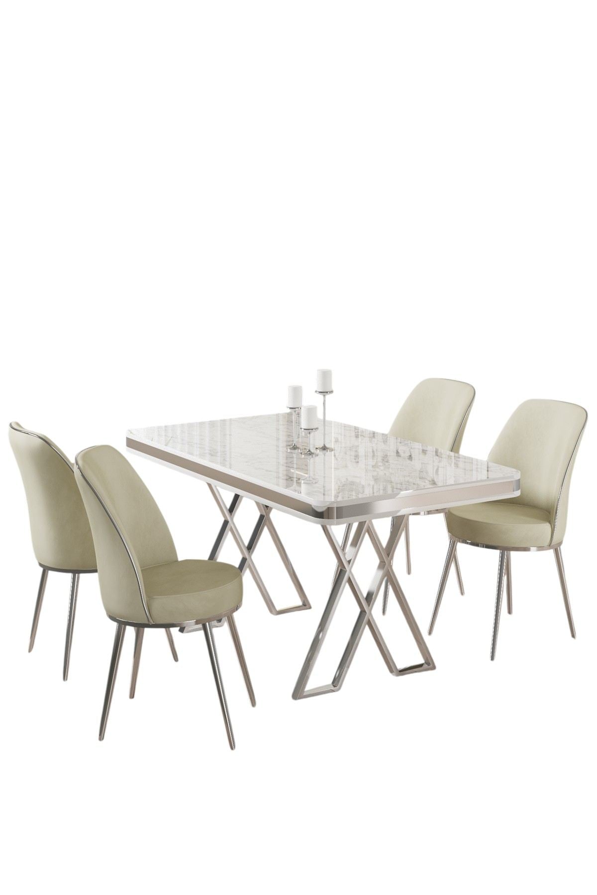 Conjunto de mesa de jantar e cadeiras (5 peças)-Vals-Branco
Cromado
Creme
