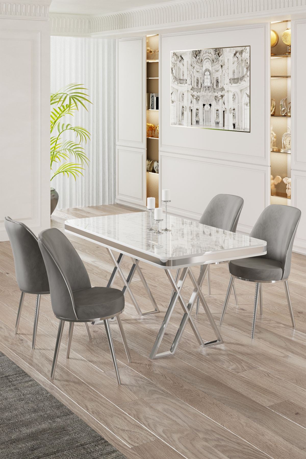 Conjunto de mesa de jantar e cadeiras (5 peças)-Vals-Branco
Cromado
Cinza