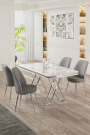 Conjunto de mesa de jantar e cadeiras (5 peças)-Vals-Branco
Cromado
Cinza