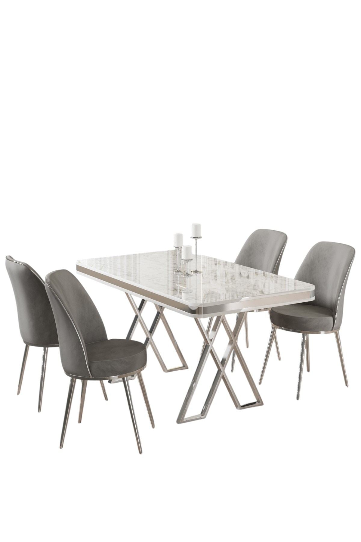 Conjunto de mesa de jantar e cadeiras (5 peças)-Vals-Branco
Cromado
Cinza