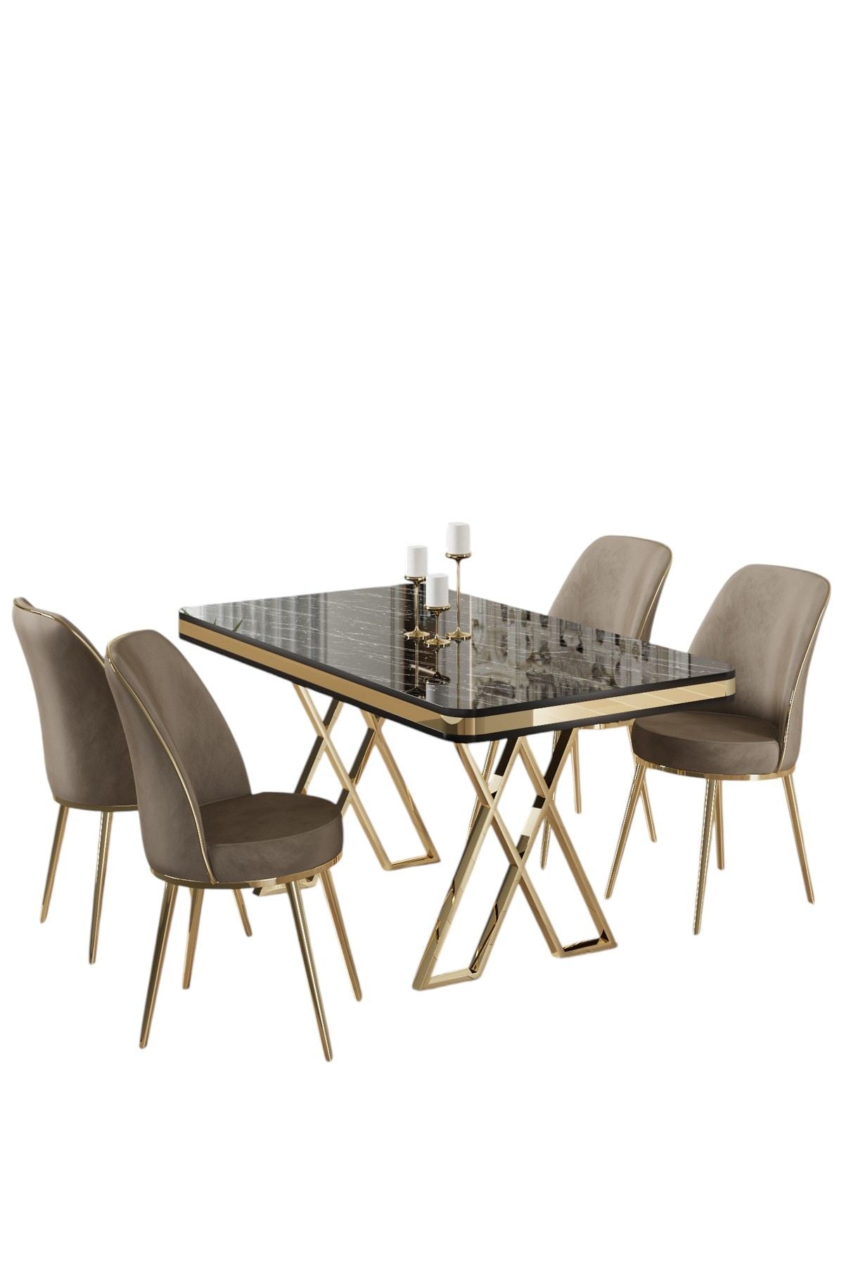 Conjunto de mesa de jantar e cadeiras (5 peças)-Vals-Mármore Preto
Dourado
Cappuccino