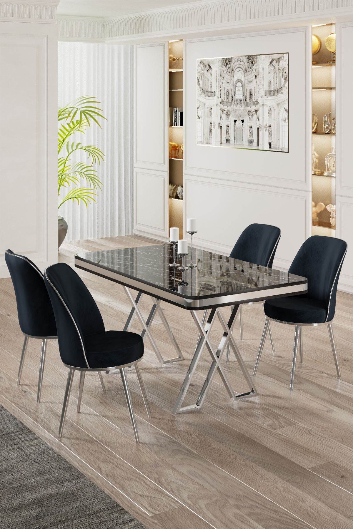 Conjunto de mesa de jantar e cadeiras (5 peças)-Vals-Mármore Preto
Cromo
Antracite