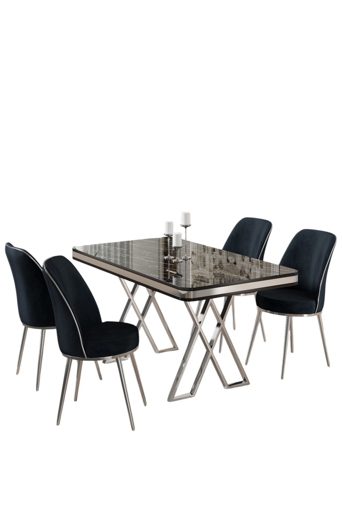 Conjunto de mesa de jantar e cadeiras (5 peças)-Vals-Mármore Preto
Cromo
Antracite