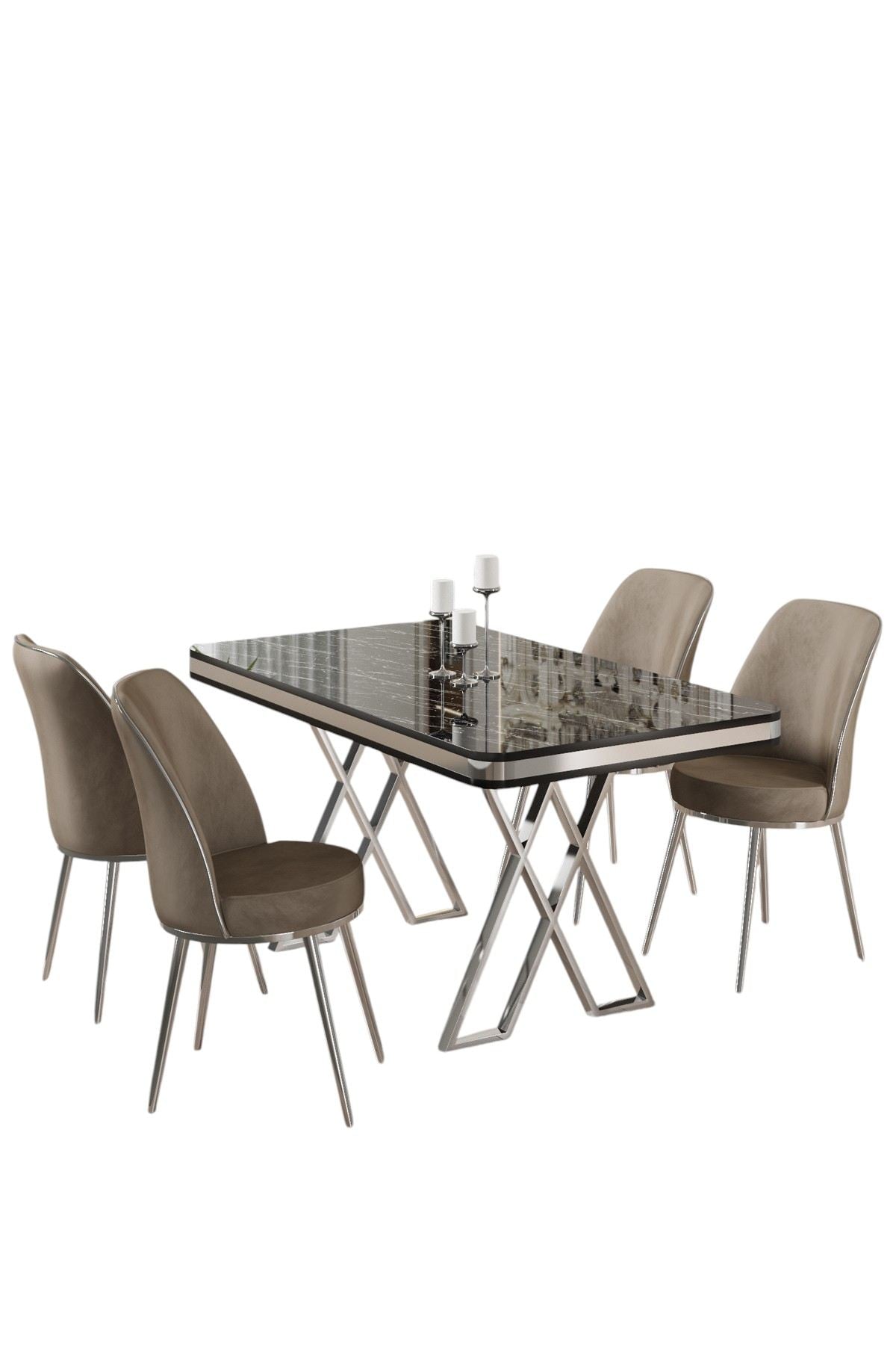 Conjunto de mesa de jantar e cadeiras (5 peças)-Vals-Mármore Preto
Cromado
Cappuccino