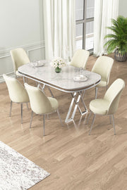 Conjunto de mesa de jantar e cadeiras (7 peças)-Lai-Branco
Cromado
Creme