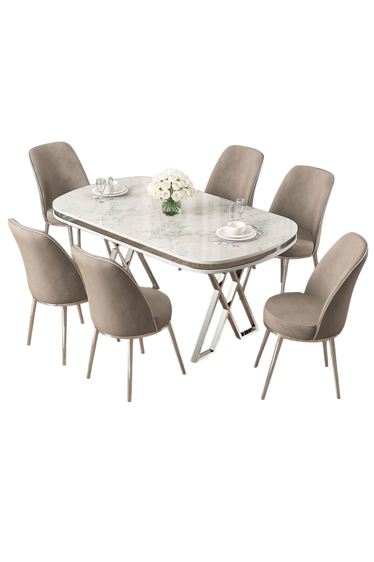 Conjunto de mesa de jantar e cadeiras (7 peças)-Lai-Branco
Cromado
Cappuccino