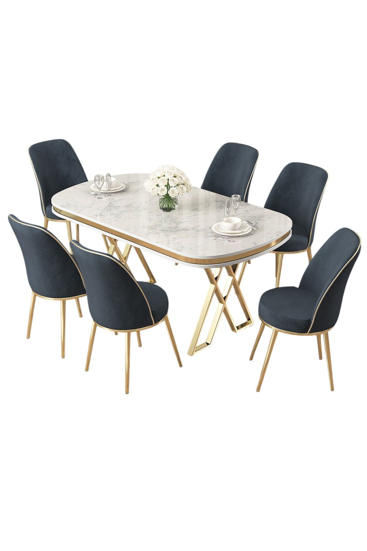 Conjunto de mesa de jantar e cadeiras (7 peças)-Lai-Branco
Ouro
Antracite