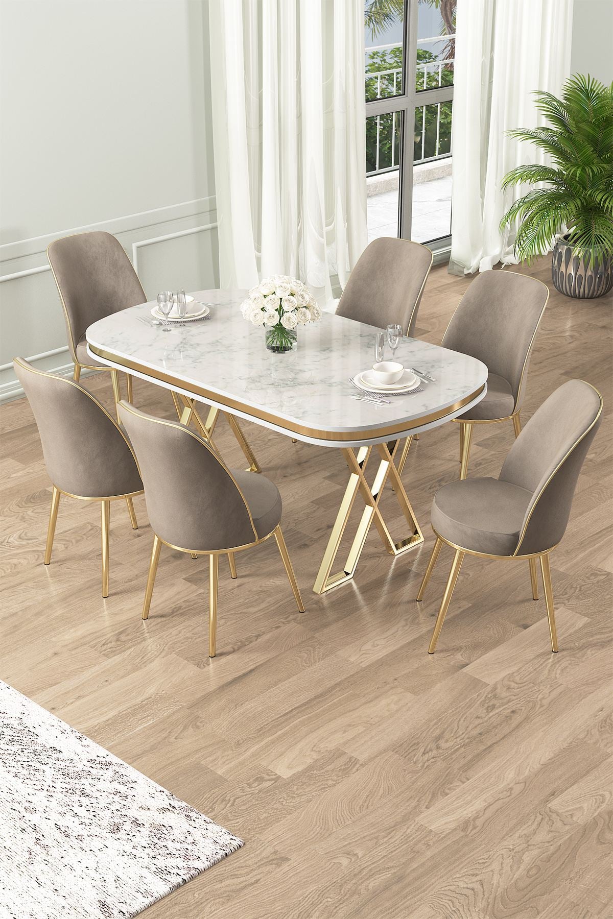 Conjunto de mesa de jantar e cadeiras (7 peças)-Lai-Branco
Ouro
Capuccino