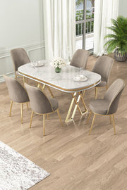 Conjunto de mesa de jantar e cadeiras (7 peças)-Lai-Branco
Ouro
Capuccino