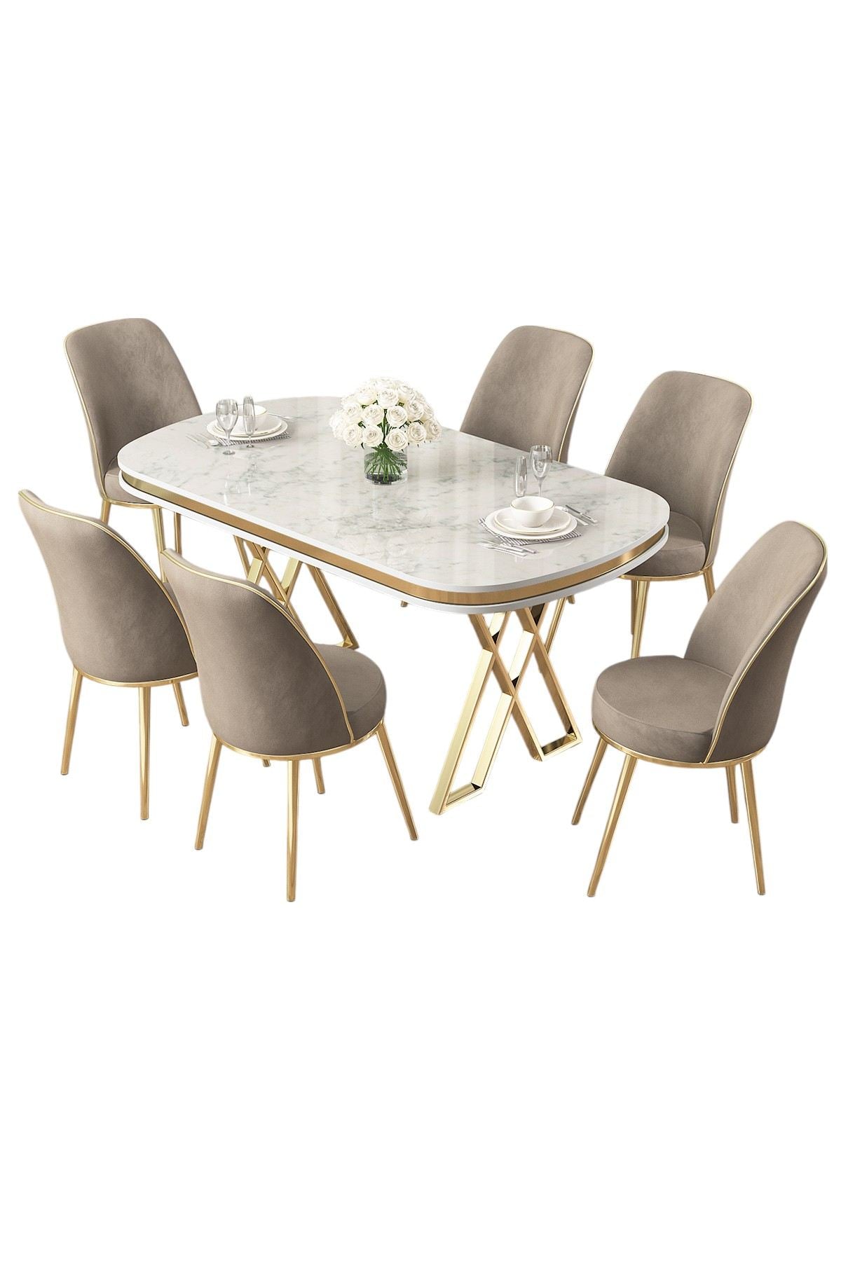 Conjunto de mesa de jantar e cadeiras (7 peças)-Lai-Branco
Ouro
Capuccino