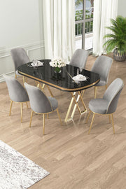 Conjunto de mesa de jantar e cadeiras (7 peças)-Lai-Mármore Preto
Dourado
Cinza