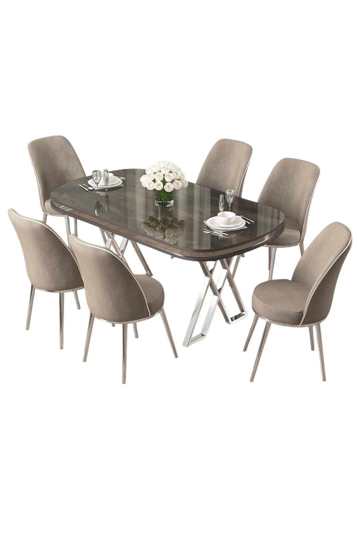 Conjunto de mesa de jantar e cadeiras (7 peças)-Lai-Antracite
Cromo
Cappuccino